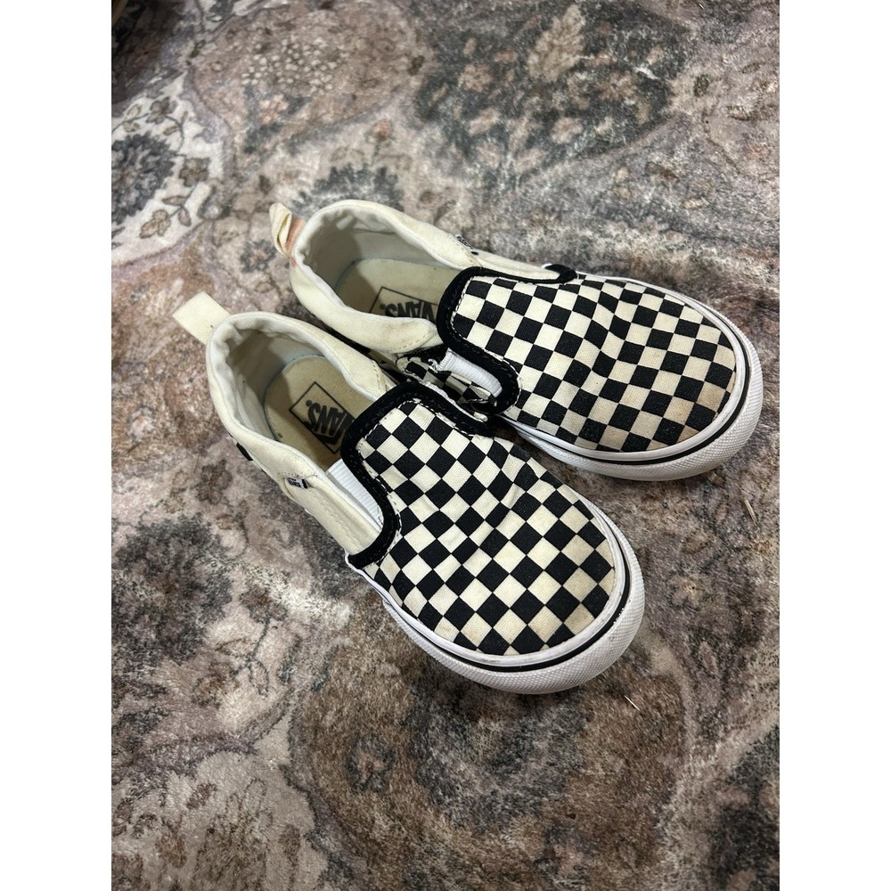 Kids Black And White Checkered Vans Size 10